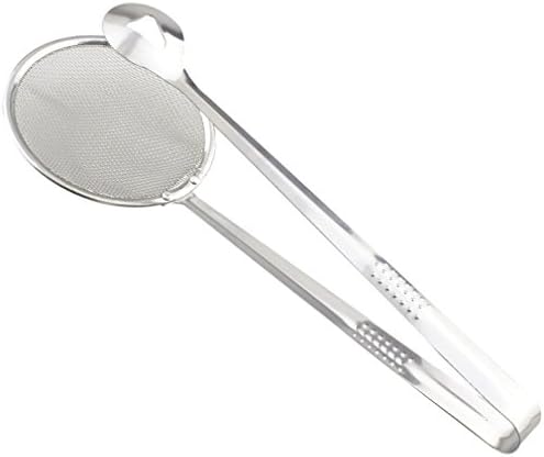♫ Maistore Colander Spoon with Clip Stainless Steel Oil Drainer Spoon Long Handle Oil Skimmer Fine Mesh Food Oil Pot Strainer Drainer Sifter Ladle Kitchen Tools