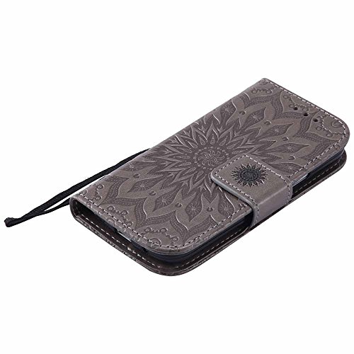 Galaxy S4 Mini Hülle, Dfly Premium Slim PU Leder Mandala Blume prägung Muster Flip Hülle Bookstyle Stand Slot Schutzhülle Tasche Wallet Case für Samsung Galaxy S4 Mini i9190, Grau - 7