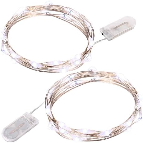 lederTEK Battery Operated Starry String Lights, 6ft 20LED Fairy Decorative Copper Wire Rope lights for Indoor/Outdoor, Home, Party, Christmas and Holiday Decor, 2 PCS (White)