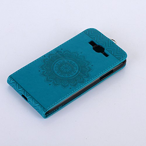 Galaxy Grand Prime Hülle,Galaxy Grand Prime Schutzhülle,Galaxy Grand Prime Leder Hülle,ikasus® Prägung Floral Spitze Blumen Mandala Muster PU Lederhülle Flip Hülle im Bookstyle Cover Schale Slim Fit Soft Silikon Magnetverschluss Schutzhülle PU Leder Hülle Flip Wallet Case Kunstleder Tasche Cover mit Standfunktion und Kartenfächer Tasche Wallet Case für Samsung Galaxy Grand Prime G530F – Blau - 4