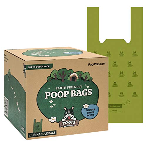 Pogi's Poop Bags - 900 Bolsas para excremento de Perro con manijas de Amarre fácil - Biodegradables, Perfumadas, Herméticas