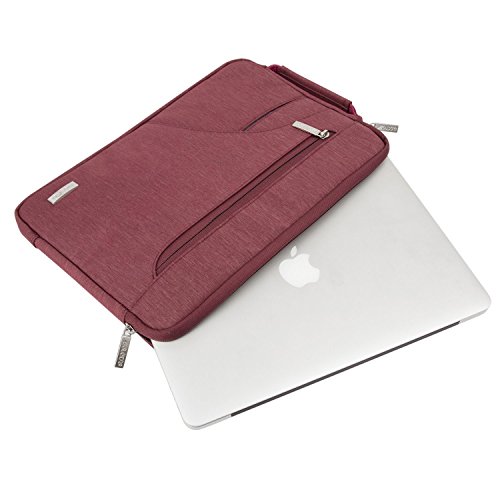 MOSISO Polyester stoßfeste Laptop Hülle Tasche Umhängetasche mit Handgriff für 13-13,3 Zoll MacBook Pro, MacBook Air, Notebook und Tablet, Weinrot - 5