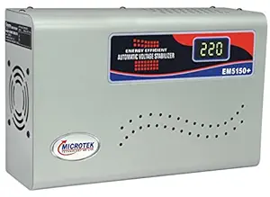 Microtek EM5150+ Automatic Voltage Stabilizer for AC up to 2 ton (150V-290V), Metallic Grey ? Digital Display, Wall Mounted