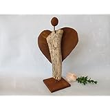 Treibholz Skulptur, Keramik Figur in Rost Optik, abstrakter Engel, Statue mit Schwemmholz und Ton mit Rost Effekt veredelt, ca. 18 x 30 cm, Unikat Designer-Stück