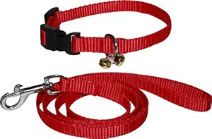 ADIOS 1/2 INCH CAT & Puppy RED Color Belt Dog Collar & Leash (Extra Small, Multi Color)