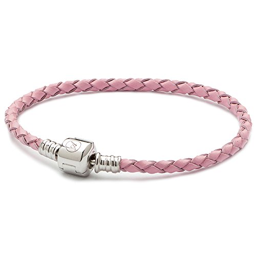 Athenaie Armband, geflochtenes Leder, 925 Sterlingsilber, Schnappverschluss, passend für alle europäischen Charm-Perlen