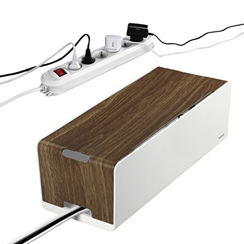 Hama Kabelbox Woodstyle Maxi in Holzoptik, 40 x 16 x 13 cm (B x T x H), mit Kabelclips und GummifÃ¼ÃŸen, WeiÃŸ