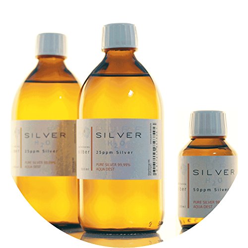 PureSilverH2O 1100ml kolloidales Silber (2x 500ml/25ppm) + Flasche (100ml/50ppm) Reinheit & Qualität seit 2012