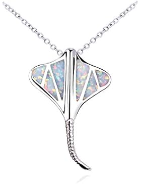 KELITCH Batfish Weiß Geschaffen Opal Anhänger Halskette 925 Sterling Silber Überzogen Kette