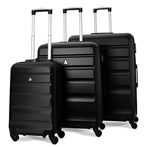 Aerolite Carrello da viaggio per bagagli con ruota rigida ABS con 4 ruote gommate con combinazione Serratura con combinazione TSA (set da 3 pezzi, 21"+ 25" + cabina da 29", nero)