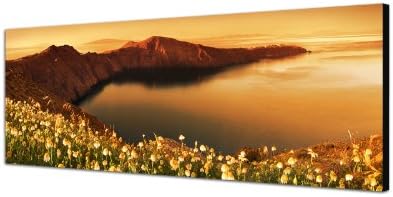 Wall Picture with Stretcher Frame 150 x 50 CM Flower Ocean Santorini Landscape of Meadows and Mountains)