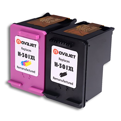 Novajet wiederaufbereitete HP 301XL Druckerpatrone (1x schwarz, 1x dreifarbig) mit hohem Ertrag, kompatibel mit HP Deskjet 1000, 1010, 2000, 2050, 3000, 3050, HP Envy 4500, 5530, 5532, Officejet 2620, 2622, 4630, 4632