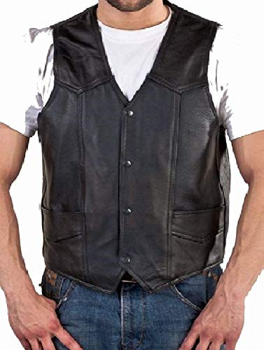 REED Chaleco de cuero suave y duradero (2 bolsillos interiores) para hombre 5XL Negro