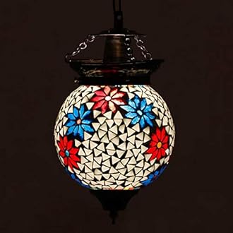 earthenmetal Spherical Shaped Glass Pendant/Hanging lamp for Living & Home Decoration Turkish lamp (Multicolour, Bulb not Included); Made in India