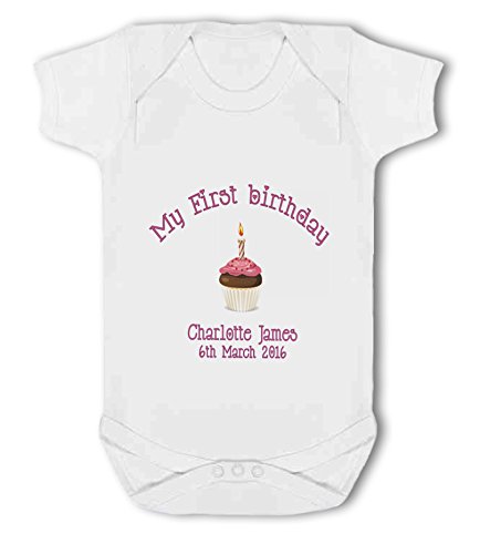 My First Birthday Personalised Name and Date for girl cute - Baby Vest - 6-12 Months