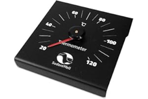 SudoreWell® - Termometro per sauna in alluminio nero, 12 x 12 cm