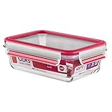 Lieferumfang: 1 Emsa Frischhaltedose mit Deckel, Glas, Volumen: 0.7 Liter, Farbe: Transparent/Rot