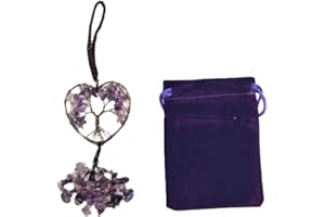 PANDIUI23 Herz-Anhänger Baum des Lebens Rückspiegel-Zubehör, 7 Chakra-Kristalle und Heilsteine ​​Sieben Farben Stein Auto-Hängezubehör Viel Glück Wanddekoration (Amethyst)