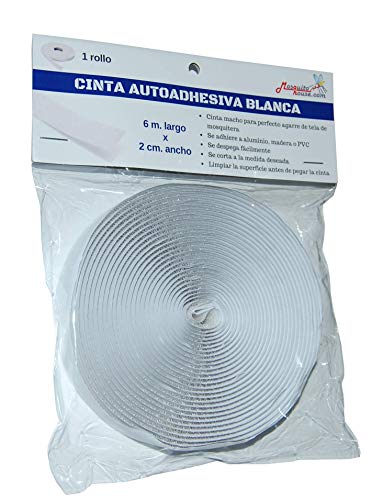 MosquitoHouse - Cinta autoadhesiva blanca macho (Blanca). 6 metros larga por 2 cm de ancho. Recambio cinta tela de mosquitera