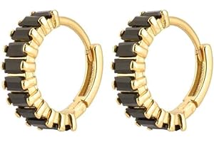 GOLDENCAT Pendientes Magic Dorados, Pendientes Aro Circonitas, Aros Pequeños con Piedras, Argollas Zircon, Aretes de Plata, Zarcillos, Diámetro Aro 15 mm, Plata de Ley 925 Baño Oro, Zircón