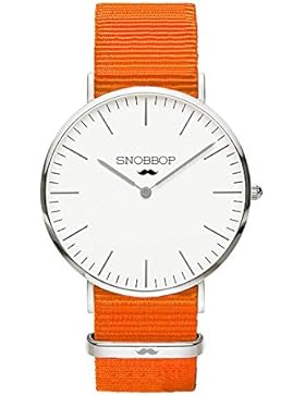 Snobbop Armbanduhr York Silber Nylon Nato Strap Orange