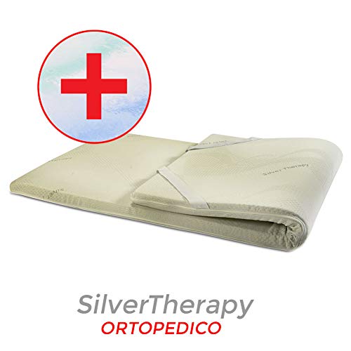 GEEMMA s.r.l. Topper sovra Materasso Rigido e Ortopedico in BIOGREEN Alto 6 cm in Tessuto sfoderabile 4 Lati in Filo in Argento - ORTOPEDIC Matrimoniale 165x200