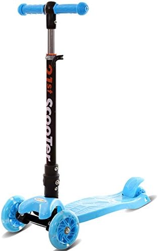 Foldable Child Scooter Pedal 4 Wheels Flash Adjustable Children Slippery Car 2-9 Years Old Kids Trike (Color : Blue)