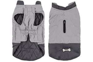 Idepet Waterproof Dog Coat Winter Warm Jacket Vest,Windproof Snowsuit Dog Clothes Outfit Vest Pets Apparel for Small Medium Large Dogs with Harness Hole Grey M