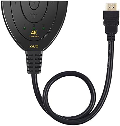HDMI Switch 3 Port HDMI Switches Selector 4K HDMI Switch Switcher Splitter Adapter with Cable For HDTV, PS3, Xbox One, 360, Bluray Player, DVD Player etc.