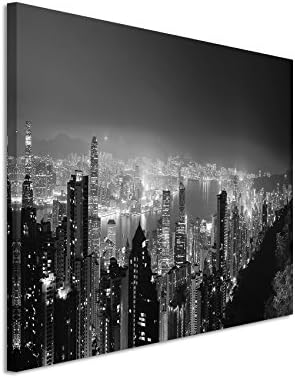 50 x 70 cm Wall Painting in Black and White Photo Canvas Picture Hong Kong Skyline at Night II