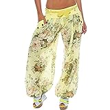 cinnamou Damen Lässig Drucken Lange Weite Beinhosen Hose, Damen Blumenmuster Weite Bein Lange Hose Abgeschnitten Volle Länge Hose