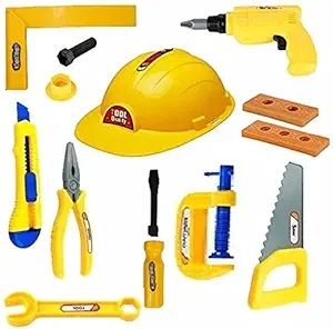 Amitasha Mechanics Plastic Helmet Tools Kit Toys For Kids - (Pack Of 12 Tools,Multicolor).