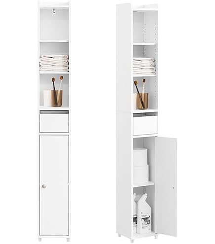 Armoire Salle De Bain Futchoy - Étroite 80x20cm - Blanc - Rangement Angle
