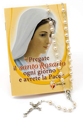 Pregate Il Santo Rosario Ogni Giorno E Avrete La Pace E Corona Del Rosario Con Grani In Vetro Perlato Bianco In Confezione Regalo - 