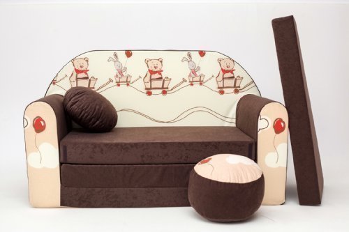 KIDS SOFA BED FUTON CHILDS FURNITURE+FREE POUFFE/FOOTSTOOL&PILLOW (K27)