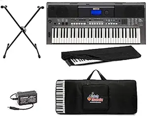 Yama PSR-I400 61-Keys Touch Sensitive Keyboard with Black Carry Bag, Stand, Dust Cover and Adapter Combo Pack