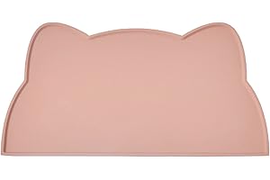 SEPTILLAR Tapis Gamelle Chat et Chien, Tapis Silicone Bol Antidérapant Tapis de Nourriture pour Animaux Imperméable (Rose Thé)