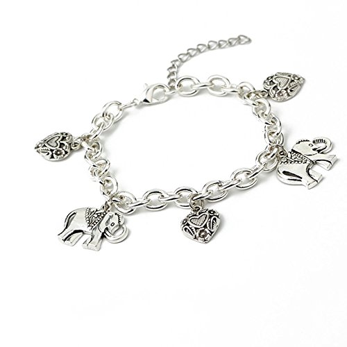 Daesar Pulsera de Mujer Brazalete Pulsera Chapado en Plata Pulsera Corazón Elefante Pulsera Mujer Pulsera Plata
