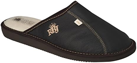 Men’s Leather Slippers with Wool Lining and Rubber Sole