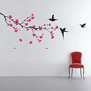 Decals Design Humming Birds and Blossoms Wall Sticker (PVC Vinyl, 50 cm x 70 cm, Multicolour)
