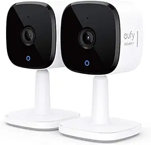 eufy security 2K Indoor Cam 2-Cam Kit, Plug-In Security Indoor Camera with Wi-Fi, IP Camera, Human and Pet AI, Works with Voice Assistants, Night Vision, Home Base Not Required (Black and White)