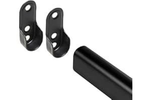 REJS Black Oval Steel Wardrobe Rail/Rod, Customizable Length, Includes Rail End Supports (1100mm)