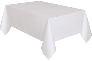 UNIQUE Solid White Rectangular Plastic Table Cover (137cm x 274cm) 1 Count - Elegant & Durable Tablecloth for Parties, Events, and Home Use