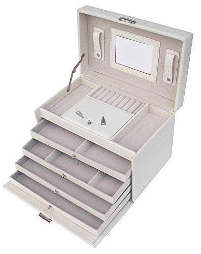 Schmuckkästchen Schmuckschatulle Schmuckkasten Schmuckbox Schmuckkoffer Schmuck 4 Fächer Lederoptik weiß rot oder schwarz