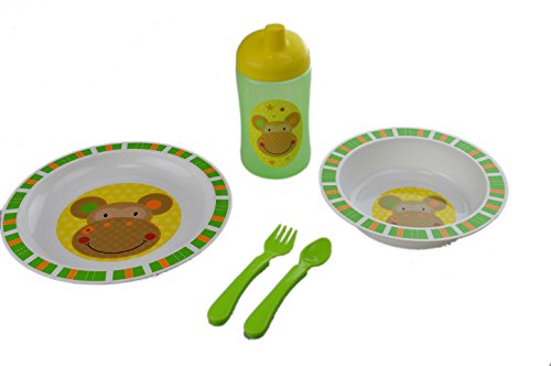 First Steps Jungle Pals 4 piece Dining Set 4 Colours Animal Design BPA Free