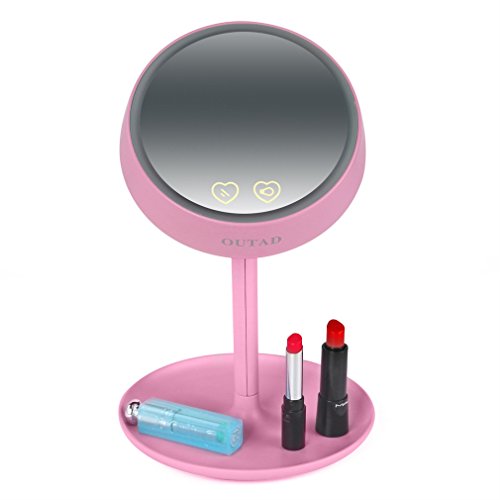 GraceU LED Kosmetikspiegel,Rosa intelligente Schalter Helligkeit wiederaufladbare 3-in-1 LED beleuchtete Make-up/Kosmetik Eitelkeit Spiegel Tisch Lampen H-DL-02
