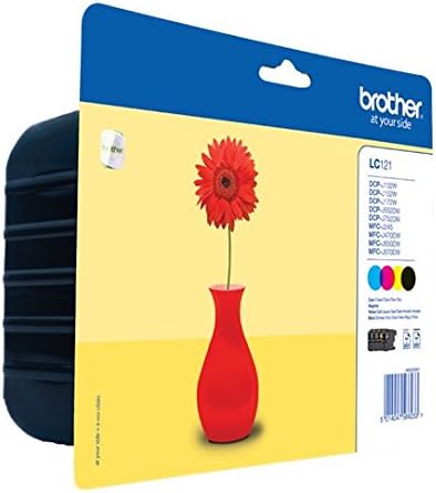 BrotherLC-121BK/LC-121C/LC-121M/LC-121Y Inkjet Cartridges, Black/Cyan/Magenta/Yellow, Multi-Pack, Standard Yield, Includes 4 x Inkjet Cartridges, Brother Genuine Supplies