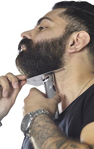 Premium Edelstahl Bart-Schablone | Rasur -Ergebnisse wie vom Barbier | Scharfe Konturen | symmetrischer Bart | Styling leicht gemacht | Vorlage für einfache Bartpflege | Made in Germany | simples rasieren u. trimmen der Bartlinie | Anleitungsvideo | Gratis E-Book - 4