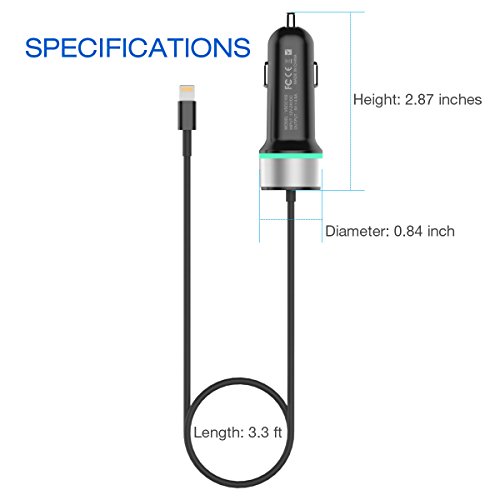 Car-Charger-VINSIC-MFI-Certified-24A-33ft-Lightning-Cable-Car-Charger-with-Extra-USB-Port-for-iPhone-X8-Plus8-Samsung-Galaxy-S7S7edgeS8S8-Plus-and-More-Black