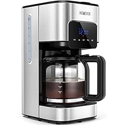 Machine à Café Filtre, HOMEVER 1,5L Cafetiere Filtre,Jusque 12 Tasses,Cafetier Programmable avec Minuterie, Affichage LCD, Filtre Permanent Incl,Rapide,Cuillère Dosette, Plaque Chaude,Argenté